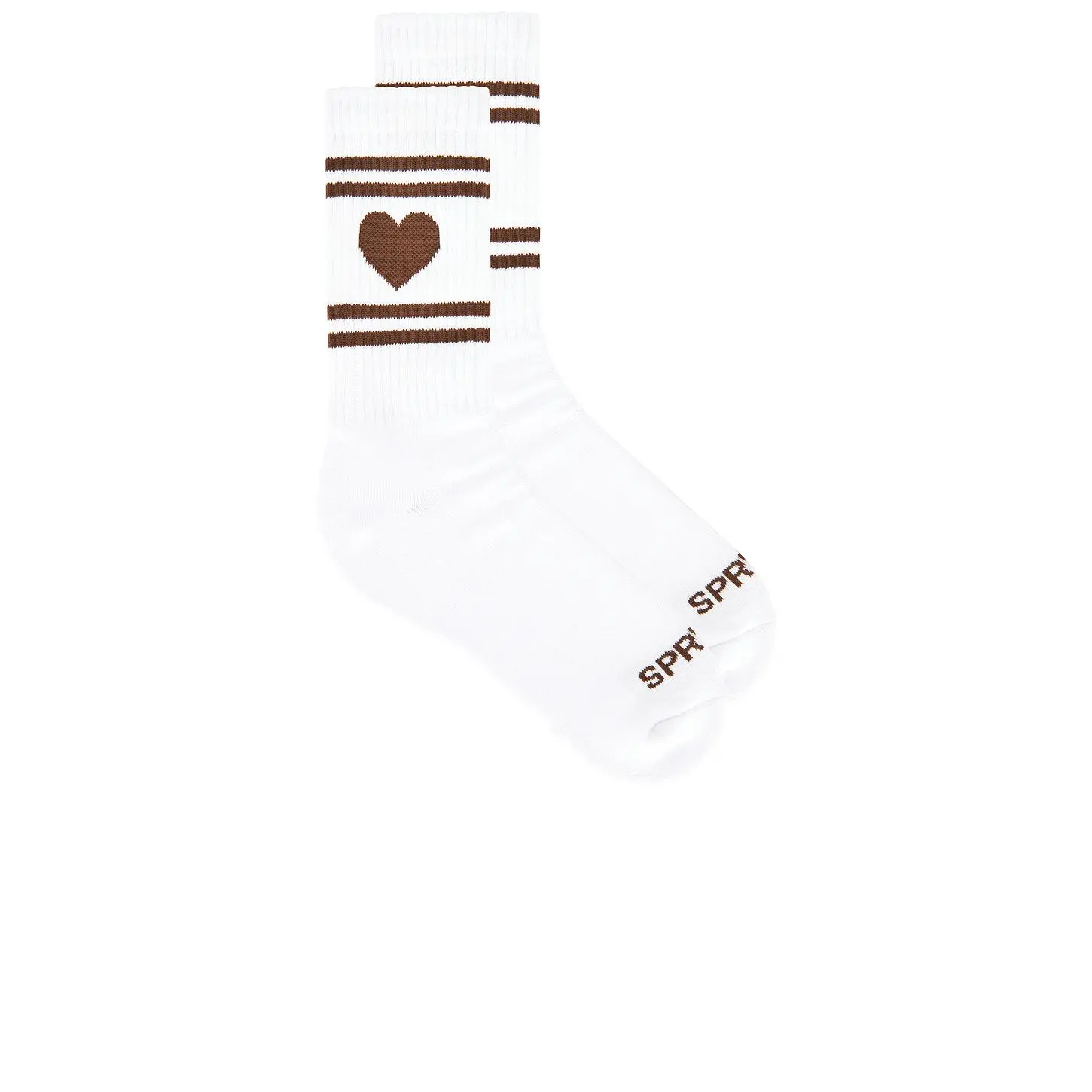 SPRWMN Heart Logo Crew Socks in White & Americano