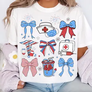 USA Nurse T-Shirt, 4th of July Gifts, Preppy Coquette Nurse Life USA Tee, America Nurse Shirt, Patriotic Nursing Hoodie, Memorial Day Sweater For Her
