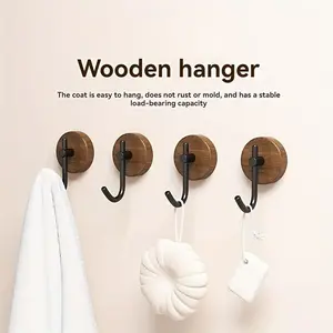 [3pcs] [Walnut Wood Hook with Storage] Walnut Wood Hook Clothes Hook Key Hook Bathrobe Towel Hook Auxiliary Hook Household Storage Hook Shower Hook