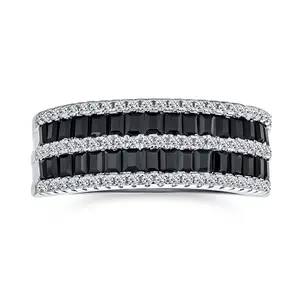 Pave Cubic Zirconia Cocktail Statement Ring Two Tone Black & White Eternity Band Stackable Ring