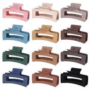 12 Pcs Hair Claw Clips 3.5 Inch Non-slip Square Matte Claws for Women, Strong Hold Banana Clip for Thick Thin Hair,Multi-color