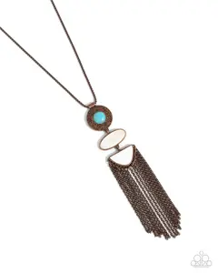 Textured Tourist - Copper Fringe Turquoise Long Necklace - Paparazzi