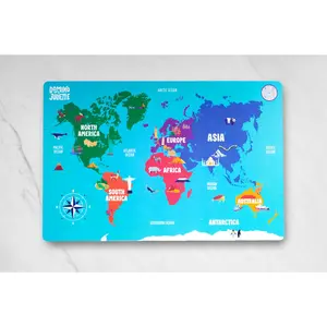 World Geography Placemat For Toddler & Kids -Double-Sided Non-Slip Placemat with QR Code Activities- Explore Continents, Countries & Landmarks - Preschool Learning Activity Mat