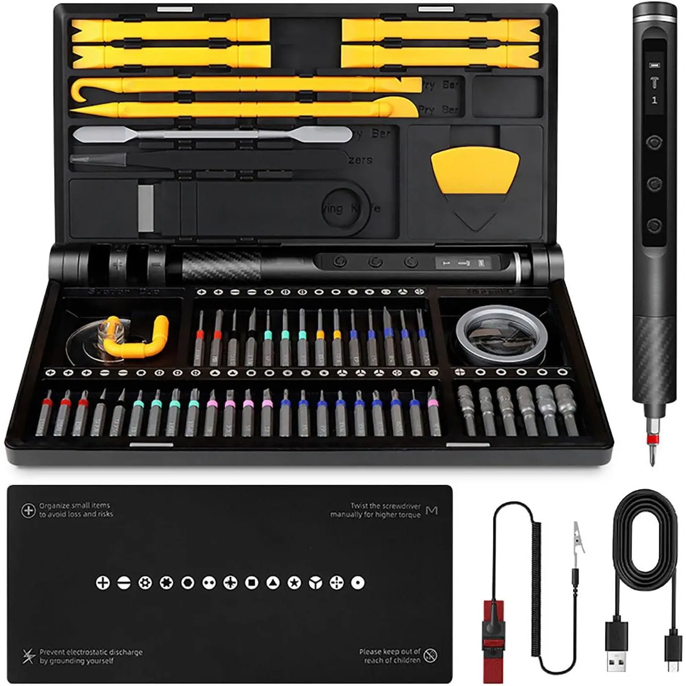 Electric Screwdriver Set, 71-in-1 Rechargeable Multi-function Precision Screwdriver with LED Display and Soft Magnetic Pad, 5-speed Rotation Adjustment for Phones Laptops, Electronics Repair