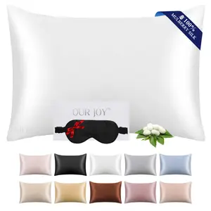 OURJOY 100% Mulberry Silk Pillowcase with Free Silk Eye Mask - 22 Momme Heavyweight Silk for Hair & Skin Benefits - Breathable Cooling & Wrinkle Resistant - Dermatologist Approved & SGS Certified