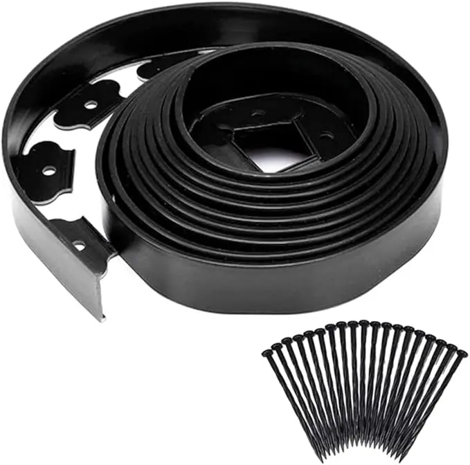 WOWCASE Garden Edging 2 Inch Tall Landscape Edging Kit, Bonus Spiral Spikes, Black Plastic Lawn Edging for Landscaping, Lawn, Yard, Flower