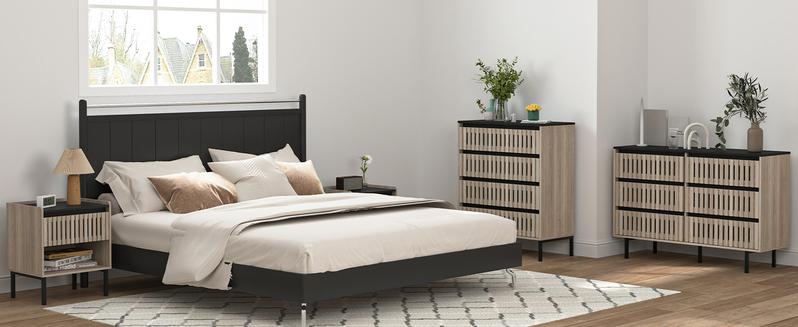 Set of 2 Modern Fence Nightstands ,Boho Khaki Bedside Table Set of 2, End Table with Open Storage Space & Metal Legs, Bedroom Night Stand