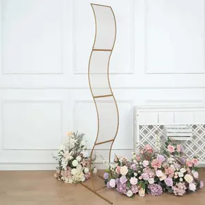 Gold Metal Lattice Wavy Grid Design Wedding Arch Aisle Backdrop Stand, S-Shaped Flower Frame Display Decoration 7ft
