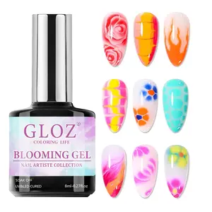 GLOZ 8ml Blooming Clear Gel Nail Polish, Watercolor Transparent Nail Art Gel, Soak Off UV LED Gel, Need Lamp Cure for DIY Manicure