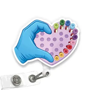 Phlebotomy Heart Badge Reel, Cute Phlebotomist Acrylic Retractable ID Holder with Clip, Lab Tech Lab Week Gift for Nurse Doctor Medical Student