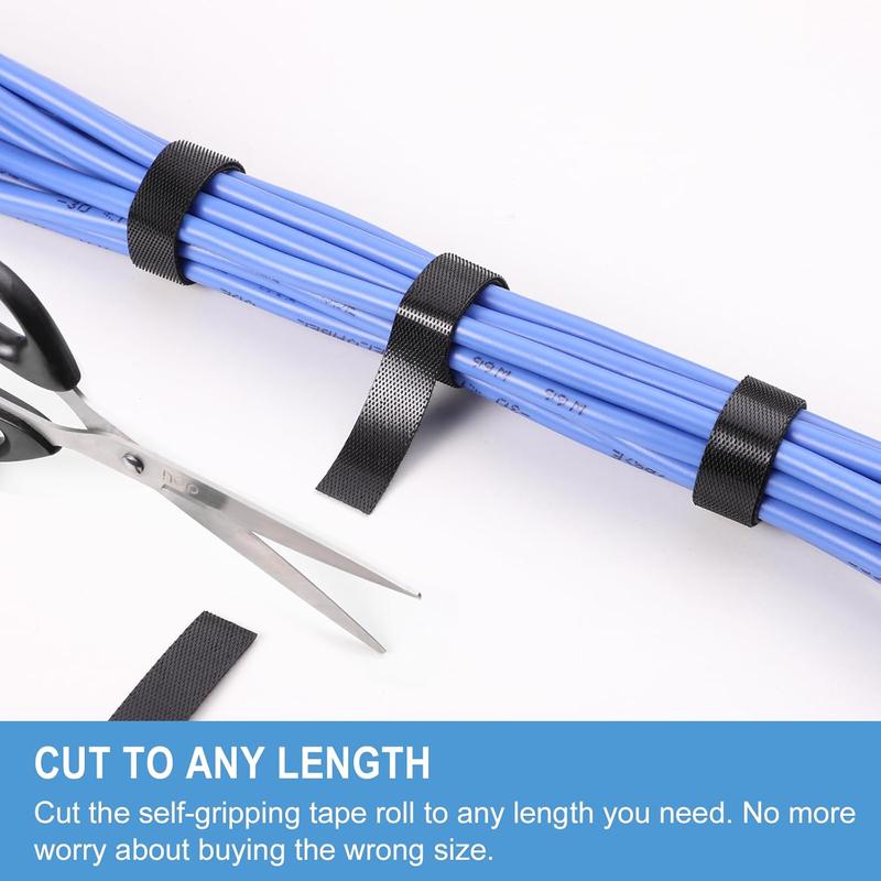 1 in x 60 ft Hook and Loop Roll |   Double-Sided Strips, Self-Gripping Straps |   Reusable Multi-Purpose Wrap Fasteners for Home, Office, Data Center, and More