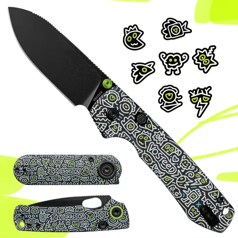 Vosteed Doodle Monster Series EDC Folding Knife, Corgi V /Porcupine/Raccoon Collection, G10 Handle, High-Performance 14C28N/154CM Blade, Unique Pop Art Pocket Knife Gift,EDC tools.