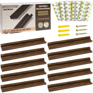 Record Wall Display No Drill with 2 Mount Options(Adhesive & Screws), 10 Pack Walnut  Vinyl Shelf, Vinyl Wall Mount, Record Holder Wall, Album Display Shelf, Floating Shelves for Album, LP, CDs