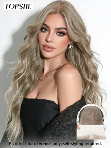Topshe 13x6 Lace Front Wig, Ash Blonde Curly Wave Wigs Long Hair, Natural Hairline, Fashionable Daily Wear, Party Christmas Halloween Valentine's Day