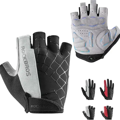 ROCKBROS Unisex Short Finger Biking Gloves - SBR Padded, Breathable Workout Gloves, Adjustable Heat-Vent Mesh, Non-Slip, for Road, MTB, Camping (Spring, Autumn Use, Female-Friendly)