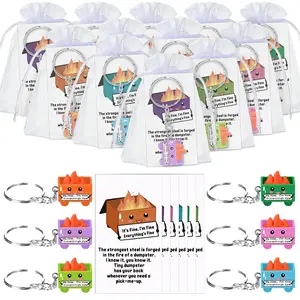 Dumpster Fire Keychains Set Humorous Employee Appreciation Gifts for Nurse Teacher IT Service Industry Workers Coworker Student, Emotional Support Glow in Dark Resin Keychain with Affirmation Cards and Bags Gift Set