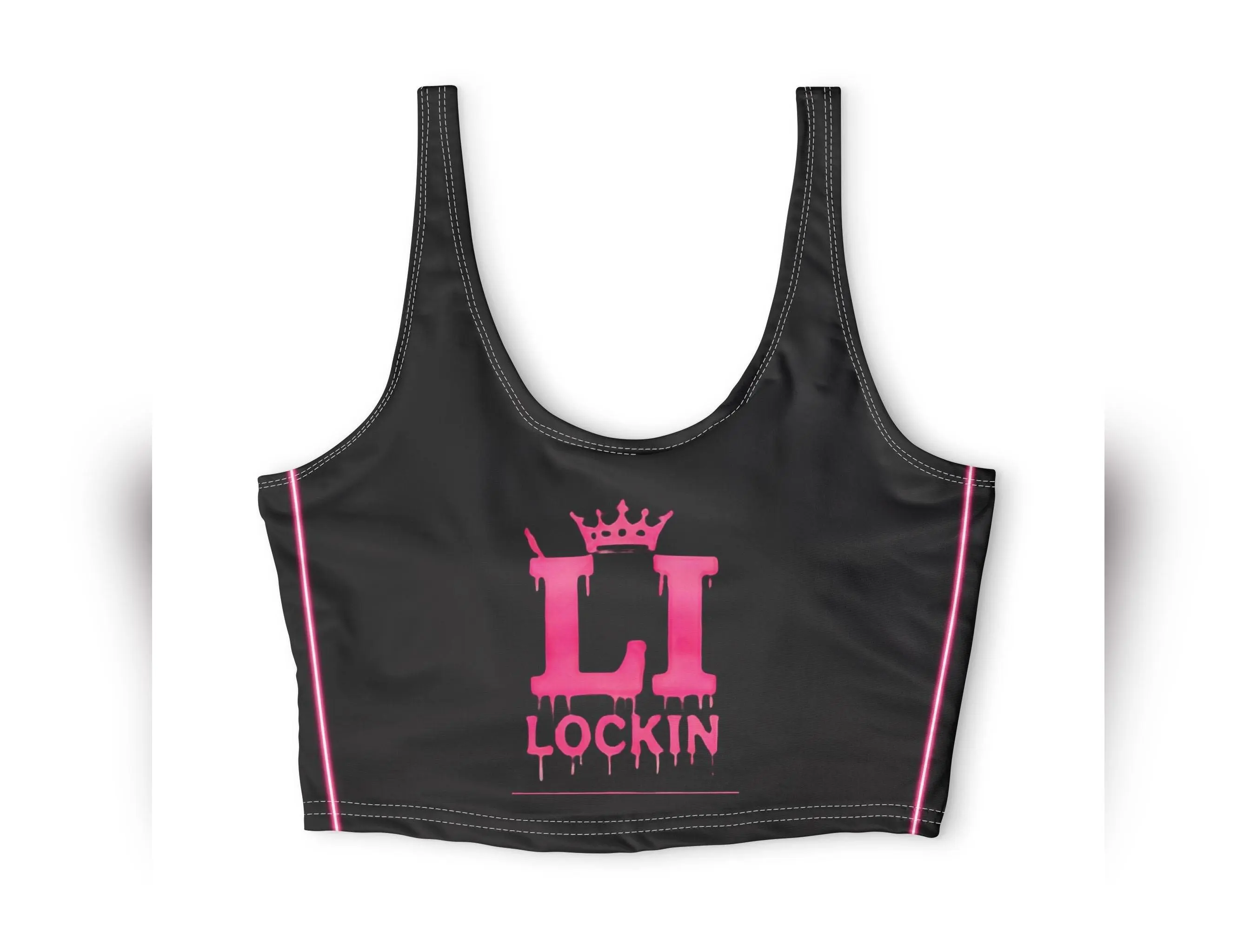 Lockin Sports Bra — Black & Pink Performance Crop with 'LOCKIN' Logo