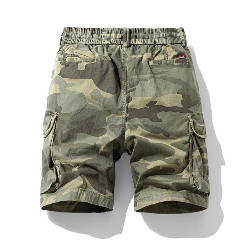 Clean Gent men’s drawstring elastic-waist camouflage cargo shorts, breathable cotton fabric, regular fit for casual comfort in summer, versatile everyday bottoms, machine washable Clean Gent men’s drawstring elastic-waist camouflage cargo shorts, breathable cotton fabric, regular fit for casual comfort in summer, versatile everyday bottoms, machine washable