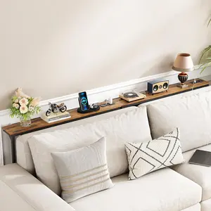 Kitstorack Narrow Console Table with Adjustable Height (25"-33") & Power Outlets, Skinny Behind Couch Table, Sofa Side Table for Living Room