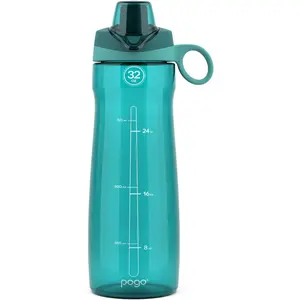 Pogo Plastic Water Bottle with Chug Lid & Carry Handle BPA Free Dishwasher Safe Reusable 32oz Cup Drinkware Tumbler Mug Portable