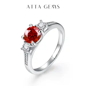 Red Synthetic Moissanite Ring 1CT D Color VVS1 for Women Prosperous Wedding Gift Personality Gift Fine Jewelry R084