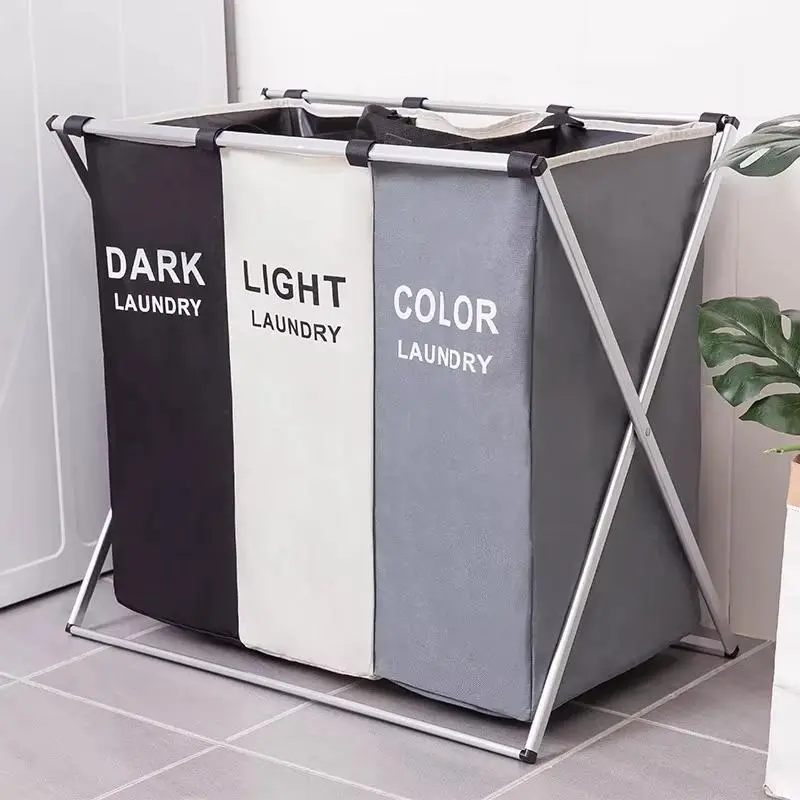 1-3Grids Laundry Basket Foldable Dirty Clothes Organizer Bathroom Waterproof Storage Basket Large Laundry Hamper Two Size New