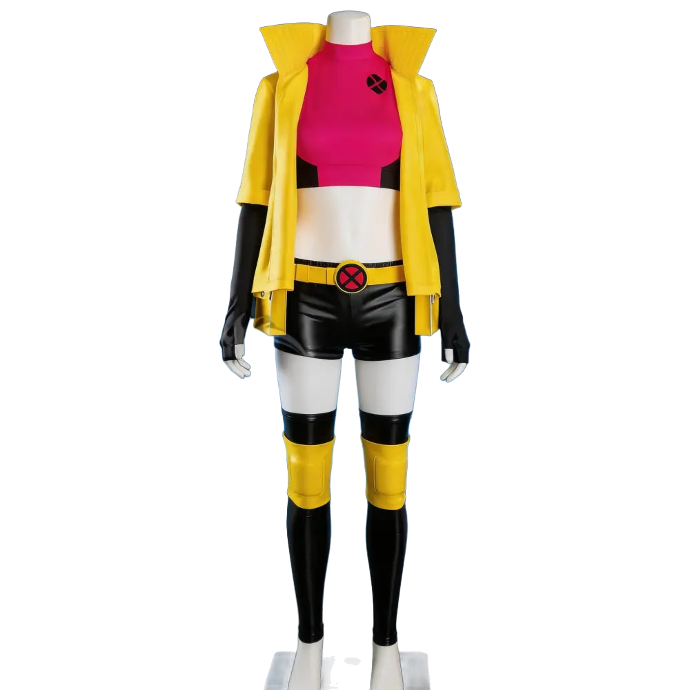 Jubilation Lee Yellow Trench Coat Cosplay Costume Set with Vest Shorts Arm Sleeves Gloves Knee Pads Belt for Comic Con