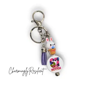 CharminglyResilient Bunny Bag Charm with Colorful Beads and Number 67 Charm for Stylish Accessories