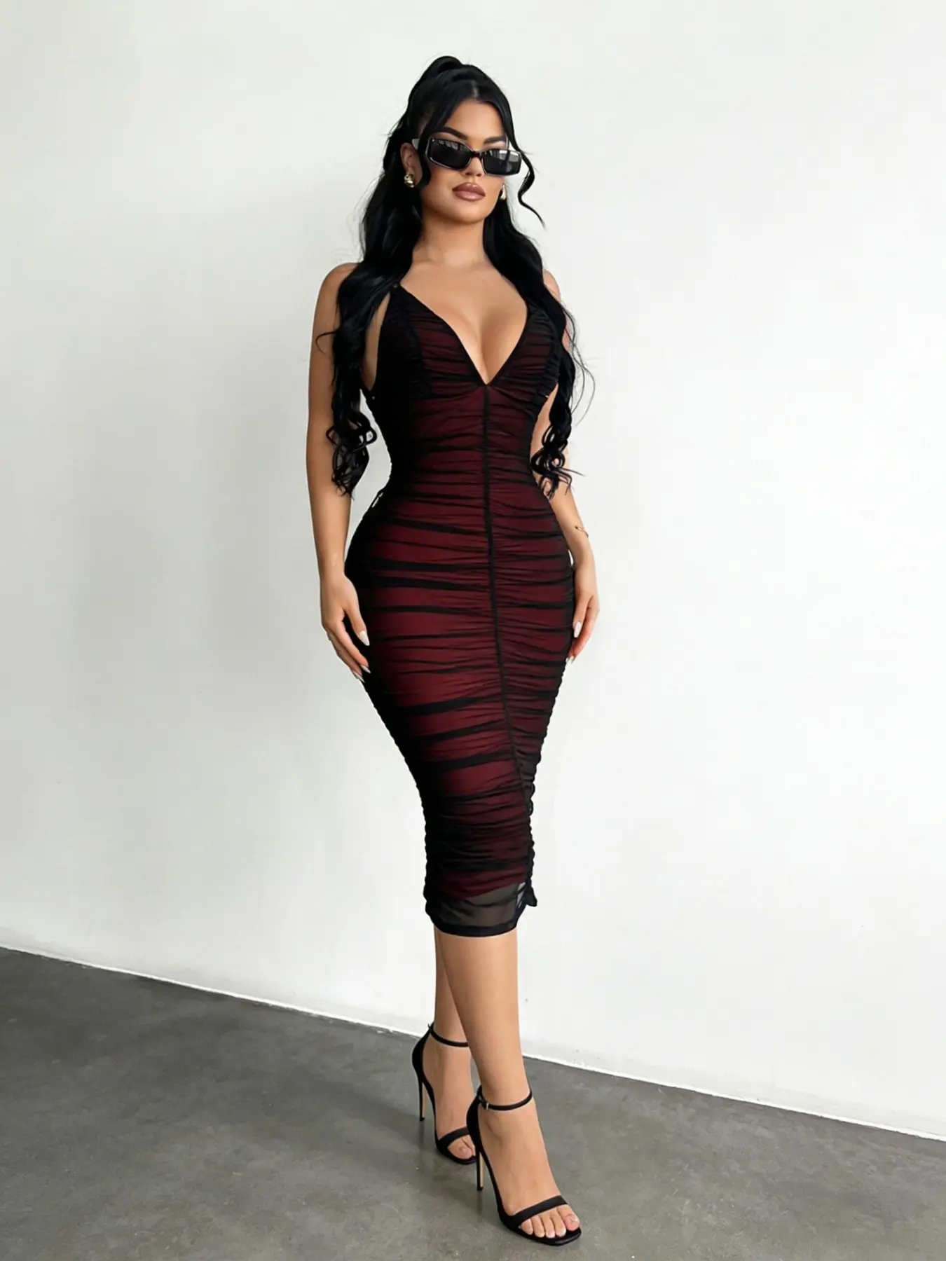 Women's Sexy Valentine's Day Halter V-Neck Lace Fabric Backless Strap Pleated Dress, Fit, Evening, Formal, Concert, Festival Wear, Graduation Attire, Womenswear, Dresses For Party
