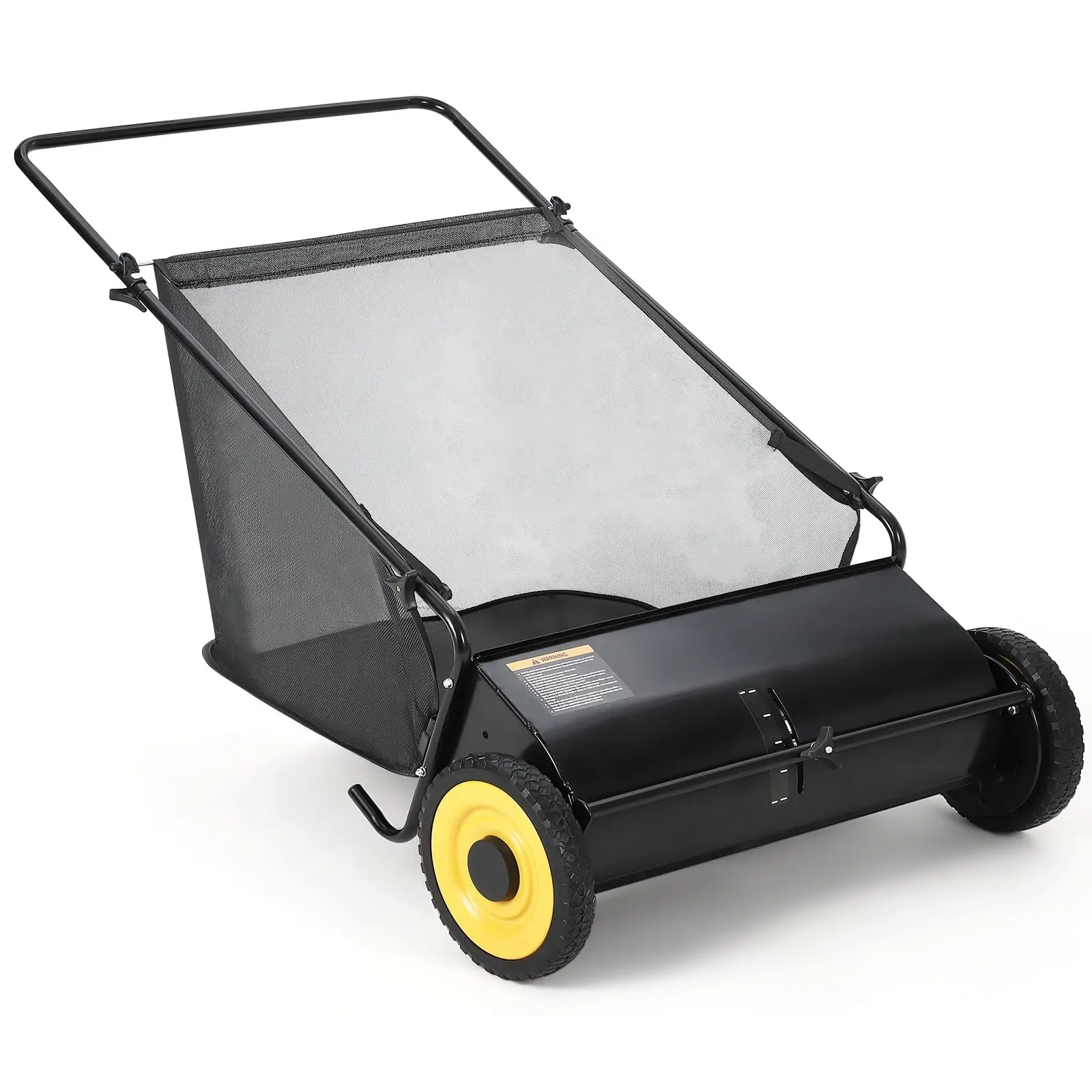 Push Sweeper Garvee with 53.3 cm width, collects leaves and grass, durable rubber wheels and thickened steel, durable to use with large 3.5 Cu. ft bag, 4 rotating brushes