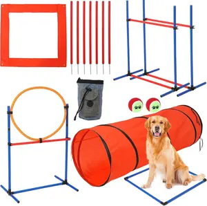 Dog Agile Training Equipment - Complete Obstacle Course Starter Kit with 70" Tunnel, Jumping Ring, Adjustable Dog Hoop, Weave Pole, Treat Pouch, Pause Box, and Storage Bag for Indoor/Outdoor Fun