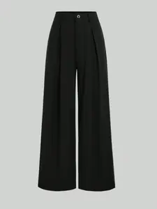 High-Waisted Design Front Pleated Flowy Fabric, Casual Style, Loose Fit, All-Over Print, Perfect for Lazy Wear, Ideal for Women, Basic Everyday Womenswear Pants, Casual Fashion Trousers