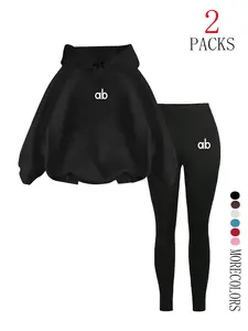 Girls' Spring & Fall New Set, Hooded Sweatshirt + Comfortable Yoga Pants, Y2K Style, Fitted, Pockets, Suitable for Teens