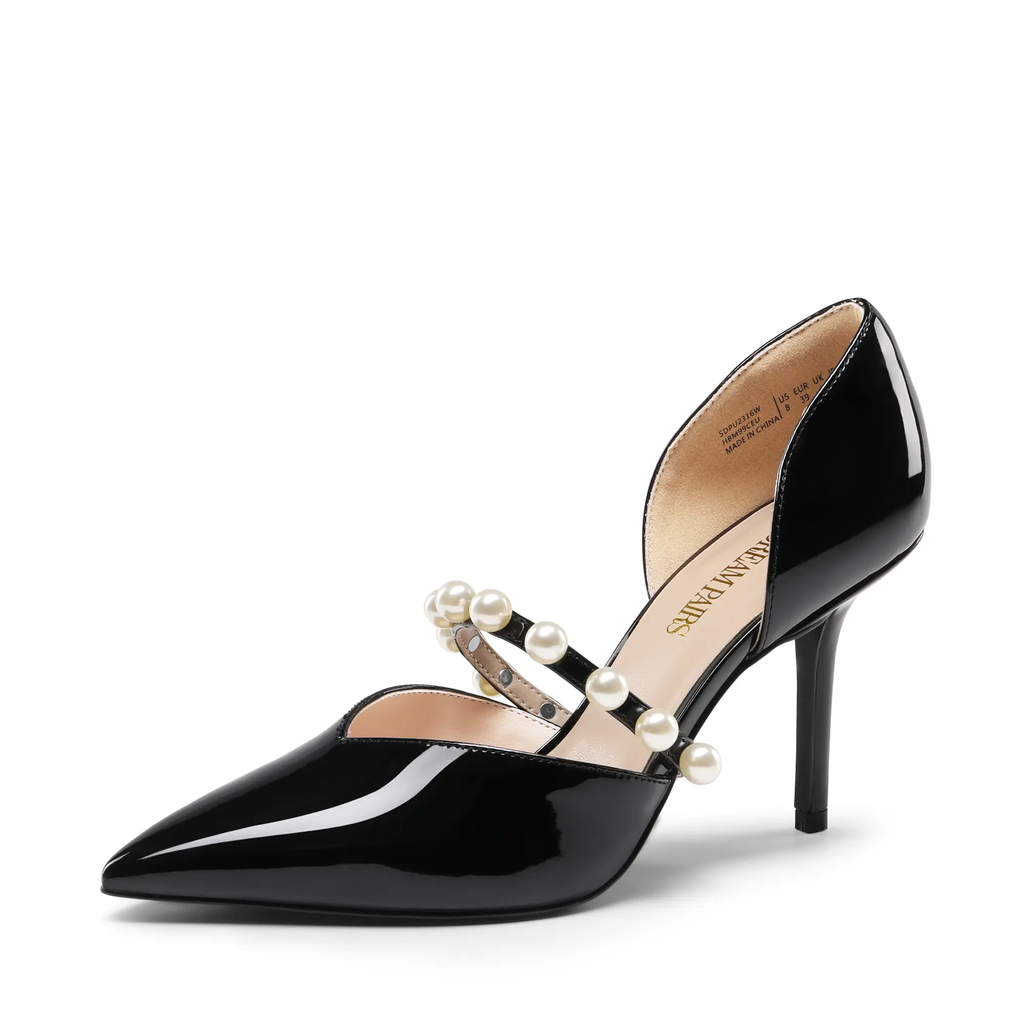 Dream Pairs Women's d'Orsay Pointed Toe Stiletto Pumps with Removable Pearl Strap, Classy Comfortable Heels for Formal Occasions, Footwear, Soft, Decor, Padded, Stylish, Elegant, Heeled, Fashion, High Heels, Shoe, Comfy Fit, 3.5 In, Pu Upper, Formal Event