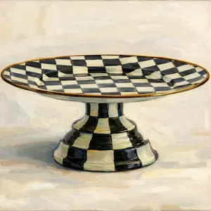 Pasta Stand Yuvarlak - Check Pedestal Platter