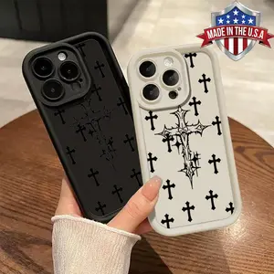 Edgy Gothic Cross Pattern Aesthetic Phone Case for iPhone Samsung 17 16 15 14 Pro Max 13 12 11 XR XS Plus Air Galaxy S25 S24 S23 S22 A71 A56 A55 A54 A53 A52 Shockproof Anti Drop Durable Soft TPU Cover gift for boy girl