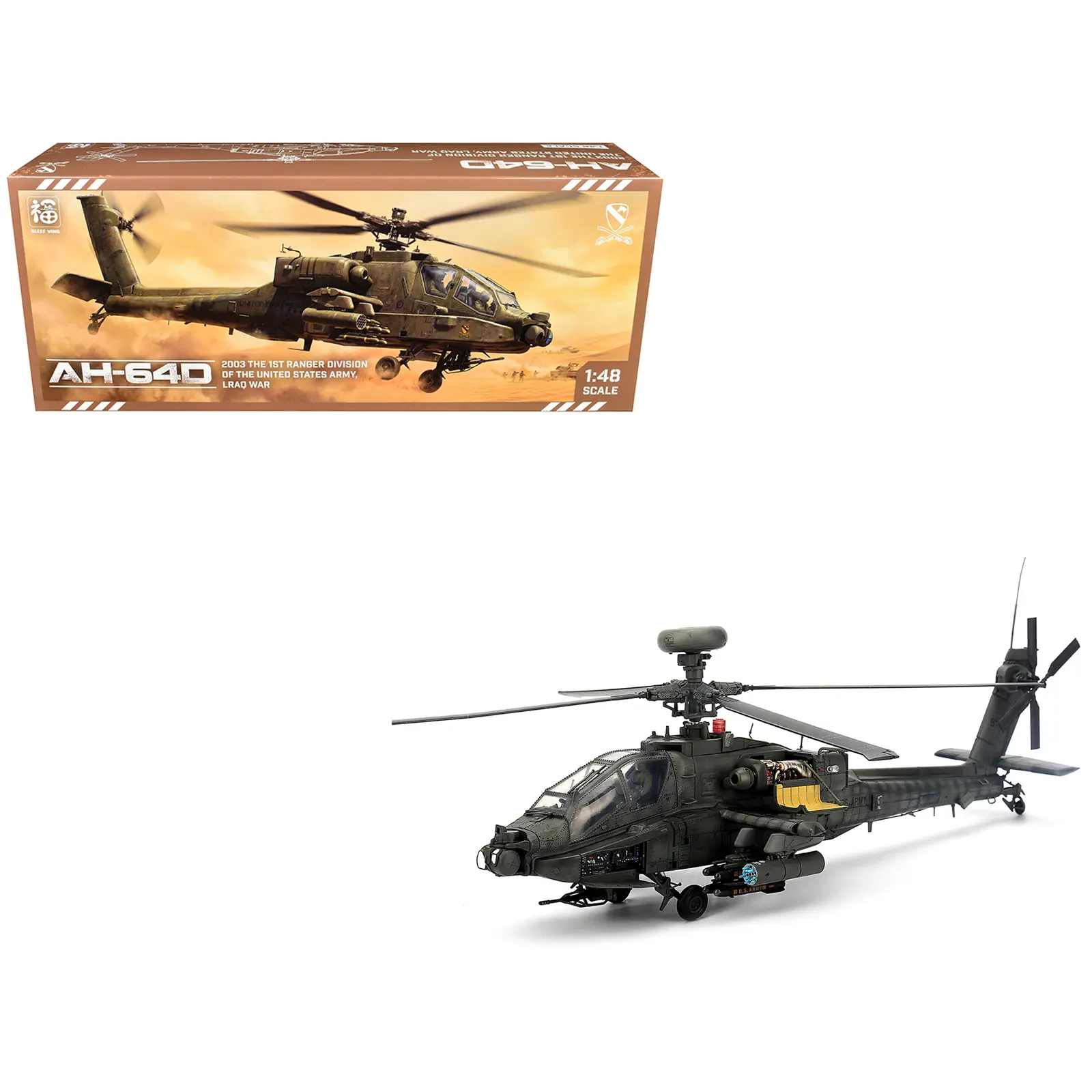 Hughes AH-64D Apache Longbow Helicopter "Operation Iraqi Freedom" (2003) United States Army 1/48 Diecast Model by Bless Wing