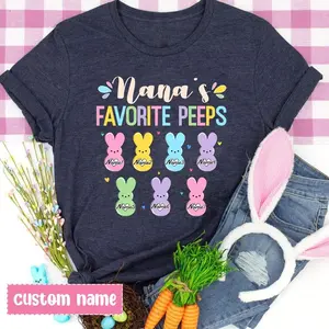 Personalized Nana's Favorite Peeps Easter Shirt, Custom Grandma Easter With Grandkids Name Shirts, Grandma's Favorite Peeps Easter Tee