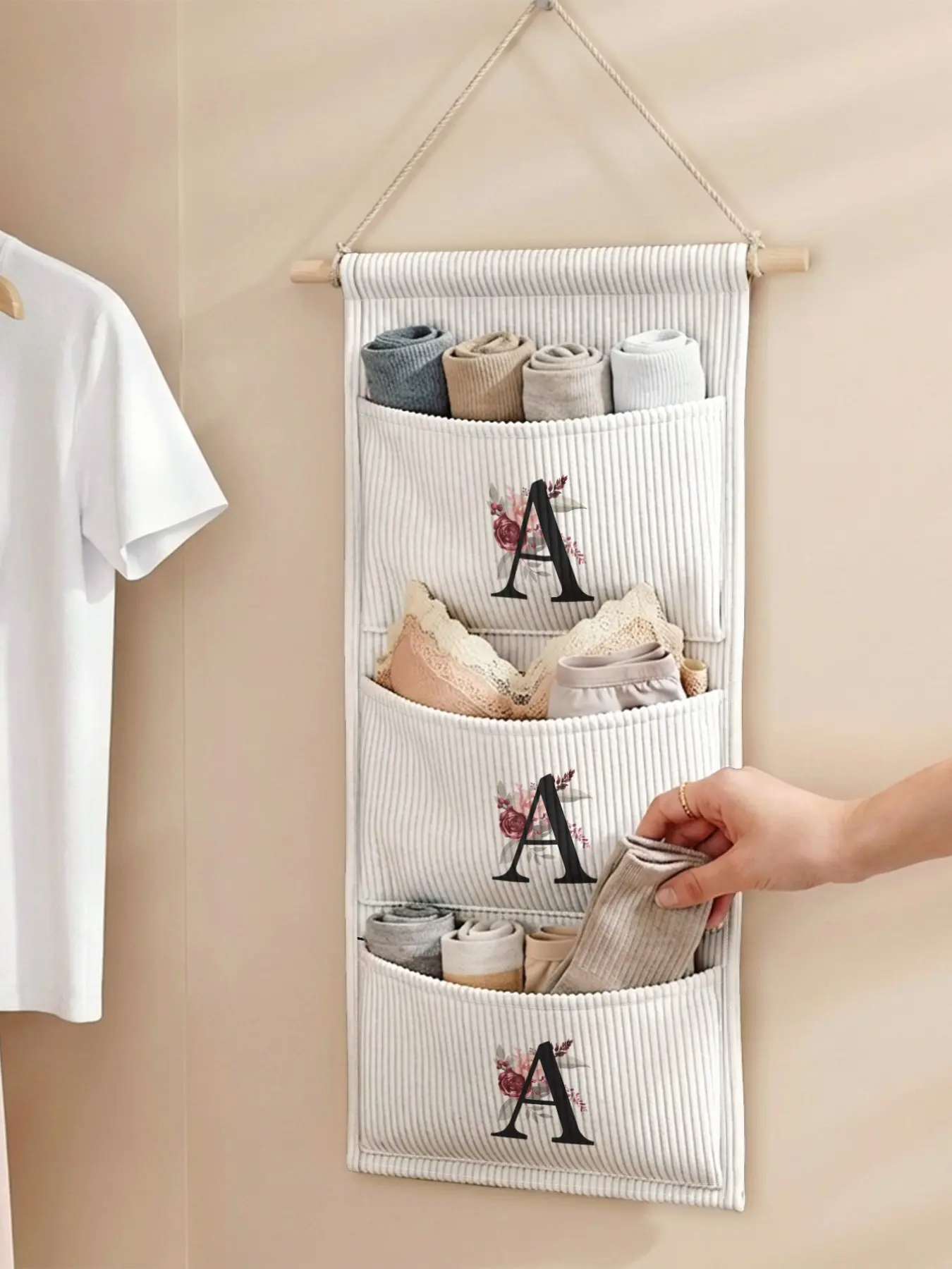 Kitchen Door Hanging Storage Bag, Letter a Pattern, 3-Tier Multi-Compartment, Organize Utensils, Spices, Towels, Small Items, Essential for Rentals