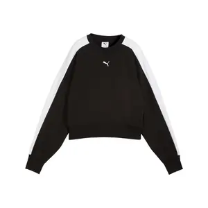 PUMA Womens T7 Over-Oversized Crew Neck Long Sleeve Sweatshirt Casual - Black
