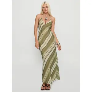 Esmira Halter Maxi Dress Green Stripe