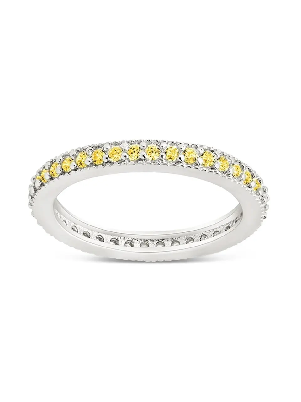 Sterling Silver 2.5mm Thin Canary CZ Band Ring