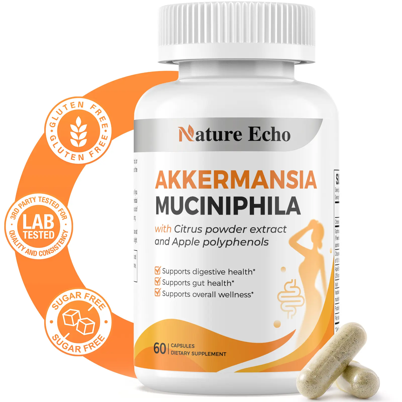 Akkermansia Muciniphila Gut Health Supplement, Gut-Activated Formula for Natural Appetite Control* - Prebiotics Duo (Inulin) + Chromium for Metabolic Health Support* - Clinically Studied Postbiotic Strain, 60 Capsules
