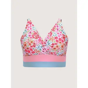 BLOOMCHIC Womens Plus Size Swim Top(Only) [M-6X] with Colorful Floral Print Surplice Neckline 2026 Summer Vibes Swim Tankini Tops Swimsuit For Beach Swimweek