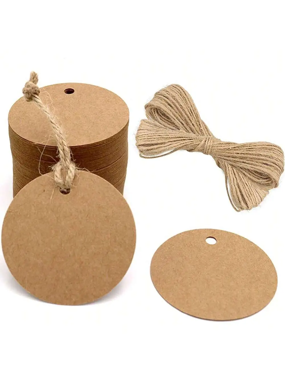 【Christmas Gift】2-Inch Premium Kraft Paper Round Blank Gift Tags with String (100 Pcs, Brown/White/Black) - Ink-Bleeding-Resistant, Easy to Write, Glossy Hang Tags for Christmas, DIY Enthusiasts, All Seasons, Graduations