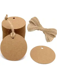 100 Pcs Round Shape Kraft Paper Blank Gift Tags With Strings, Brown/White/Black Hang Tags for Custom Gift Bag Crafts, Wedding Present Labeling, Ideal for Furniture & Office Furniture Branding