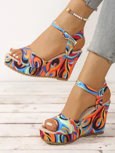 Women's Summer New Elegant Wedge Heel Thick Sole Sandals, Colorful Strap Open Toe High Heels, Comfortable Outdoor Beach Slippers, Wedge Sandal Shoes