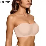 OEAK Womens Strapless Bras Push Up Bandeau Bra Non Slip Wireless Supportive Padded Bras Seamless Comfortable Tube Jelly Bra