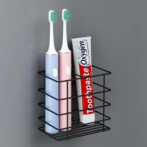 Wall Mounted Shower Toothbrush Holder, Adhesive Toothpaste Organizer with Drainage, Black Hanging Tooth Brush Caddy for Bathroom RV Camper Bathroom Organizers and Storage