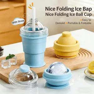 Collapsible Foldable Silicone Travel Cup with Straw & Clear Dome Lid, Portable Reusable Leakproof Coffee Water Mug for Camping Hiking Picnic Outdoor Tumbler Bottled water bottle tiktok shop must haves Washable Traditional Drinkwarehouse drink cup
